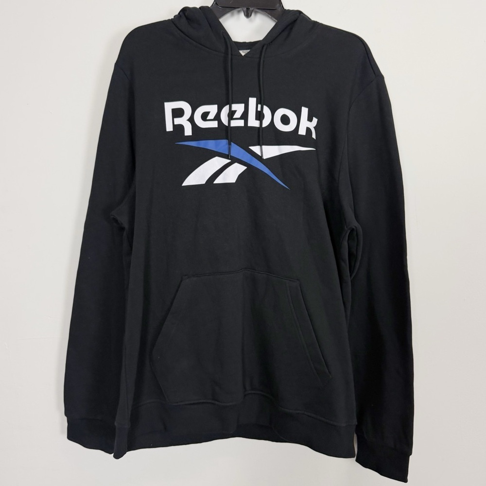Reebok Logo Hoodie Mens Medium Black Sweatshirt Cotton Blend Pullover NWT